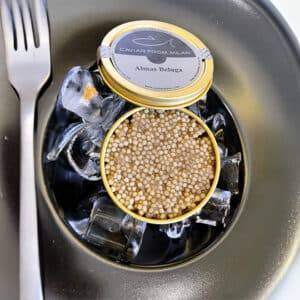 Caviale Almas Beluga impiattato Caviar Milan